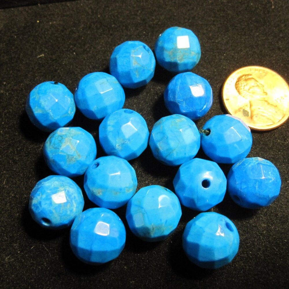 40g of Blue Turquoise Angle-Cut Spherical Beads, Pre-Drilled